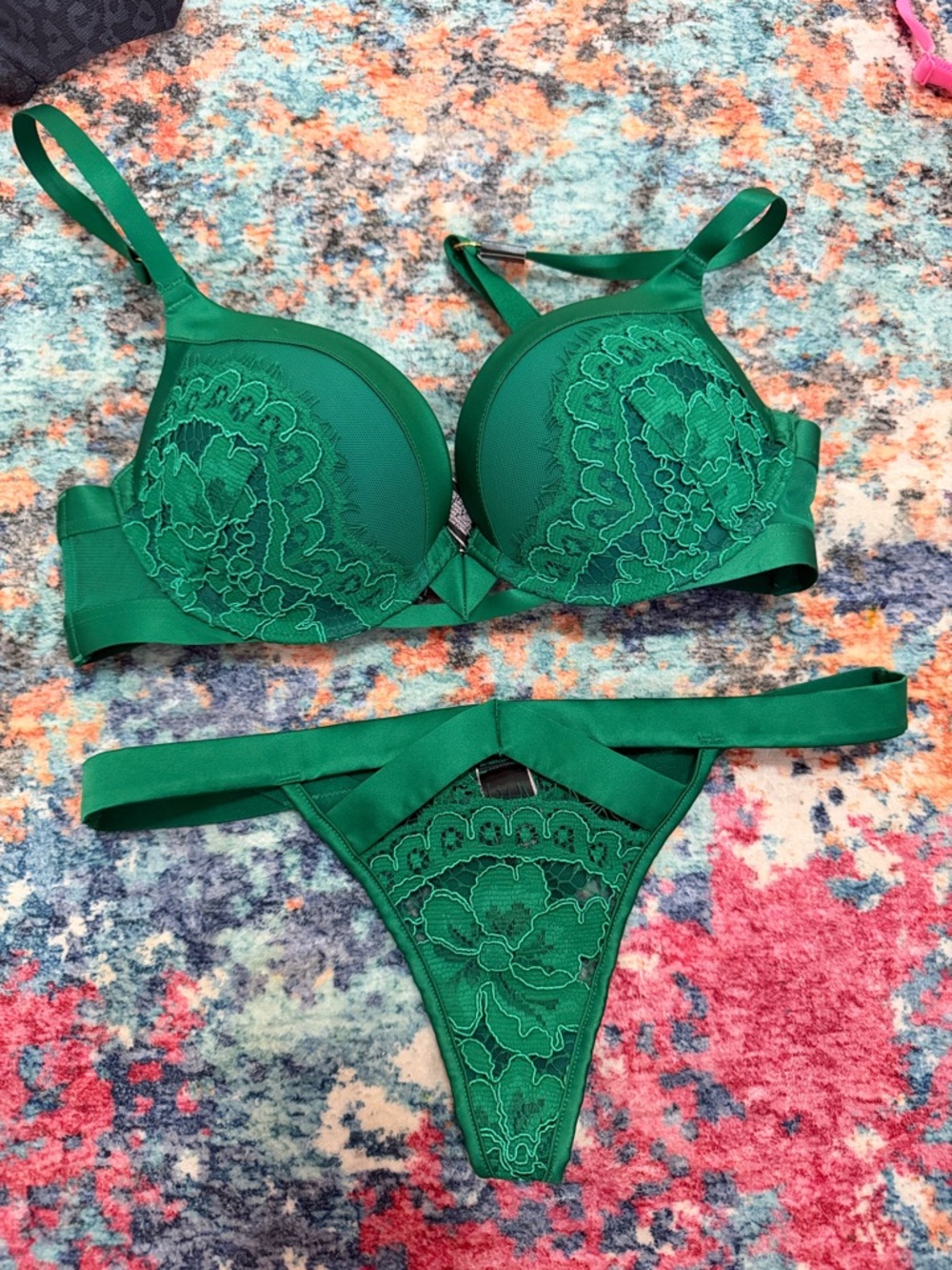 Emerald Green Lace Bra & Thong Set